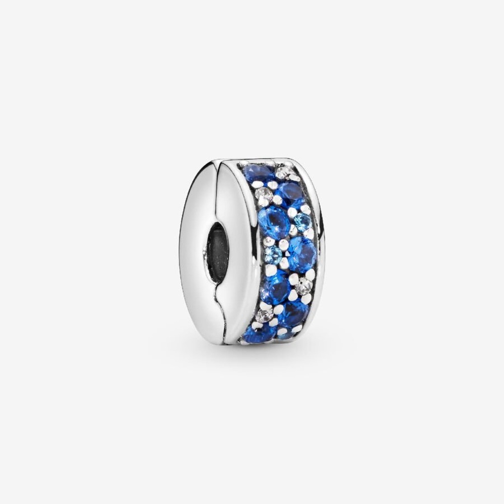 Pandora Retired Blue Pavé Clip Charm Sterling Silver 925